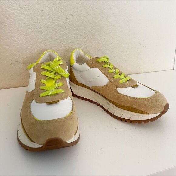Madewell Kickoff Trainer Sneaker in Luminary Citron leather and tan suede 7.5 - Picture 5 of 16